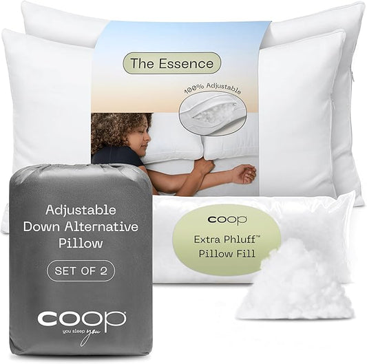 Coop Adjustable Down Alternative Pillow – Plush & Supportive, Set of 2, Perfect for All Sleep Positions